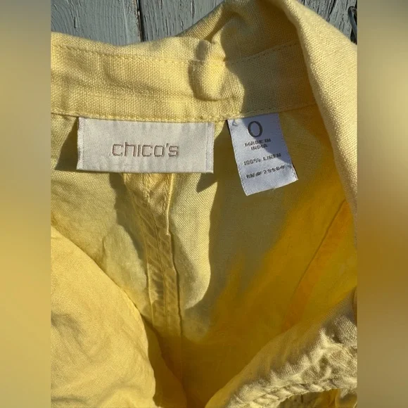 Chico’s Women’s 100% Linen Yellow Lightweight Jacket Size 0 - Picture 4 of 6